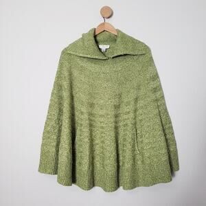 St. John Sport Wool Blend Mockneck Poncho Sweater Cable Knit Green Small